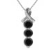 Black AAA Three Stone Ribbon Necklace + Chain 14K Gold