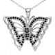 Black Diamond Fancy Butterfly Pendant Necklace + Chain 14K Gold