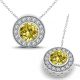 Citrine Halo Round Gem Birth Stone Pendant Necklace 14K Gold 18
