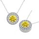 Yellow Real Diamond  Halo Round Pendant Necklace Chain 14K Gold