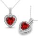 Garnet Halo Heart Valentine Gemstone Pendant Necklace  18