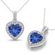 Sapphire Halo Heart Valentine Gemstone Pendant Necklace  18
