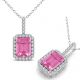 Pink Topaz  Emerald Gem Birth Stone Pendant Necklace 14K Gold Chain