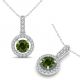 Green Real Diamond Round Halo Necklace Pendant Chain 14K Gold