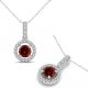 Red Real Diamond Round Halo Necklace Pendant Chain 14K Gold