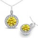Yellow Real Diamond Halo Channel Pendant Necklace Chain 14K Gold