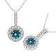 Blue Real Diamond Fancy Halo Necklace Pendant With Chain 14K Gold