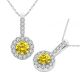 Yellow Real Diamond Fancy Halo Necklace Pendant With Chain 14K Gold