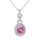 Pink Topaz Halo Oval Gem Birth Stone Pendant Necklace 14K Gold 18
