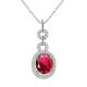 Ruby Halo Oval Gem Birth Stone Pendant Necklace 14K Gold 18