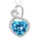 Blue Topaz Halo Double Heart Love Pendant Necklace 14K Gold 18