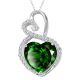 Emerald Halo Double Heart Love Pendant Necklace 14K Gold 18
