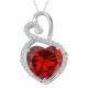 Garnet Halo Double Heart Love Pendant Necklace 14K Gold 18
