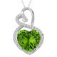 Peridot Halo Double Heart Love Pendant Necklace 14K Gold 18