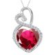 Ruby Halo Double Heart Love Pendant Necklace 14K Gold 18