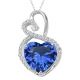 Sapphire Halo Double Heart Love Pendant Necklace 14K Gold 18