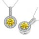 Yellow Real Diamond Channel Halo Pendant Necklace Chain 14K Gold