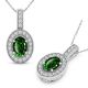 Emerald Halo Oval Gem Birth Stone Pendant Necklace 14K Gold 18