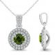 Green Real Diamond Double Halo Necklace Pendant Chain 14K Gold