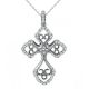 White Diamond Victorian Style Cross Pendant Necklace + Chain 14K Gold