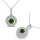 Green Real Diamond Double Halo Pendant With Chain 14K Gold
