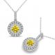 Yellow Real Diamond Double Halo Pendant With Chain 14K Gold