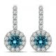 Blue Diamond Halo Hoop Huggies Dangling Bridal Earrings 14K Gold