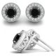 Black Diamond Filigree Halo Stud Hoop Bridal Earrings 14K Gold