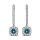 Blue Diamond Halo Hoop Huggies Dangle Women Pair Earrings 14K Gold