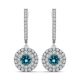Blue Diamond Double Halo Hoop Huggies Women Pair Earrings 14K Gold