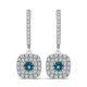 Blue Diamond Double Halo Hoop Huggies Unisex Pair Earrings 14K Gold