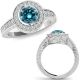 Blue Real Diamond Designer Channel Halo Wedding Ring Band 14K Gold