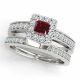 0.5 Carat Red Princess Square Diamond Double Halo Engagement Ring Band 14K Gold