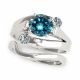 Blue Diamond Antique By Pass 3 Stone Solitaire Ring Band 14K Gold