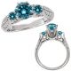 Blue Diamond Three Stone Wedding Promise Bridal Ring 14K Gold