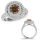 Champagne Real Diamond Designers Double Halo Engagement Ring Set 14K Gold