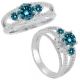 Blue Diamond 3 Three Stone Eternity Wedding Promise Ring 14K Gold