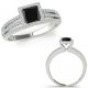 1 Carat Black Princess-Square Three Row Diamond Halo Bridal Ring Band 14K Gold