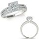 1 Carat G-H Princess-Square Three Row Diamond Halo Bridal Ring Band 14K Gold