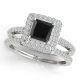 Black Diamond Princess Halo Beautiful Wedding Ring Band 14K Gold