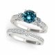 Blue Diamond Designer Three Stone Wedding Ring Band 14K Gold