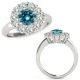 2 Carat Blue Real Diamond Beautiful Flower Halo Design Promise Ring 14K Gold