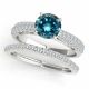 Blue Diamond Round Cluster Multi Wedding Ring Band 14K Gold