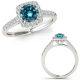 1.15 Carat Blue Real Square-Princess Diamond Eternity Halo Ring Band 14K Gold