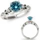 Blue Real Diamond Solitaire Engagement Wedding Bridal Ring 14K Gold