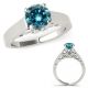 Blue Real Diamond Solitaire Vintage Wedding Ring 14K Gold