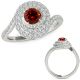 Red Diamond Double Halo By Pass Design Ring Band 14K Gold