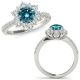 1.75 Carat Blue Real Diamond Halo Flower Design Eternity Wedding Ring 14K Gold
