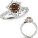 1.75 Carat Champagne Real Diamond Halo Flower Design Eternity Wedding Ring 14K Gold