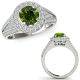 Green Diamond Split Shank Filigree Halo Wedding Ring Band 14K Gold